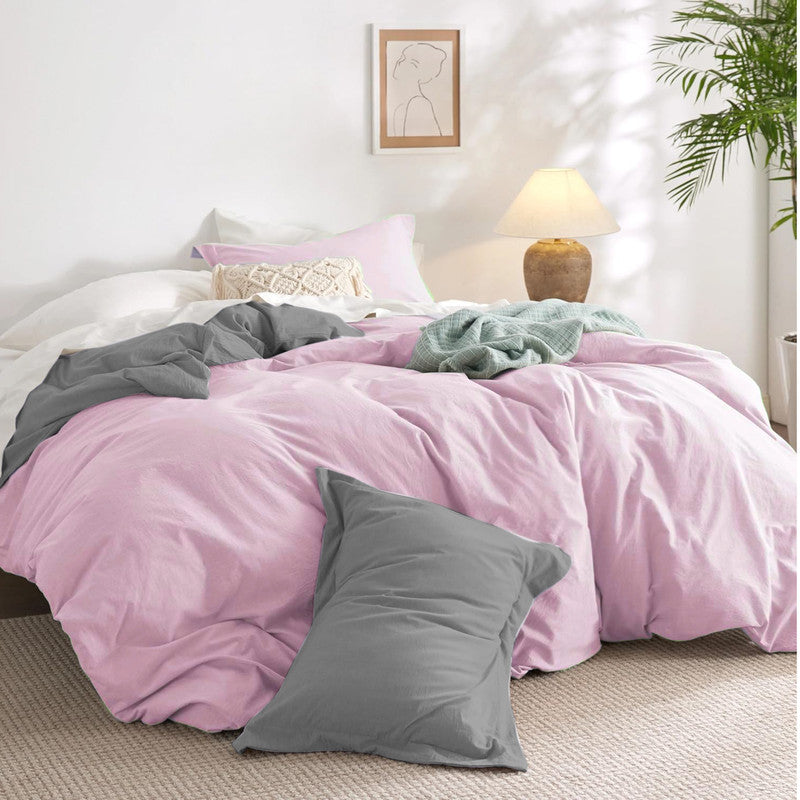 Duvet Cover + Plumón Bicolor Gris Oscuro Rosado Semidoble