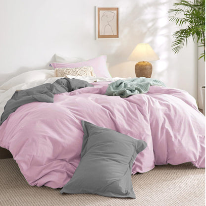Funda Duvet Cover Bicolor Gris Oscuro Rosado King