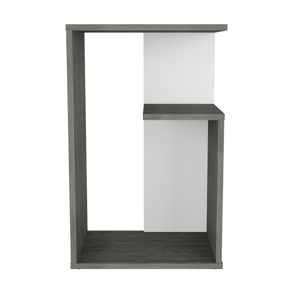 Mesa de Noche Evert, Roble y Gris, con diseño moderno y espacio para ubicar objetos