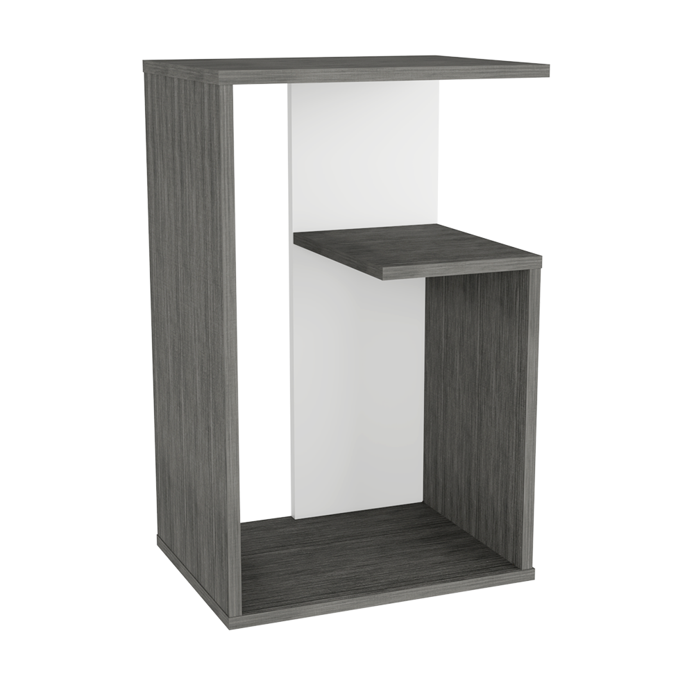 Mesa de Noche Evert, Roble y Gris, con diseño moderno y espacio para ubicar objetos X2