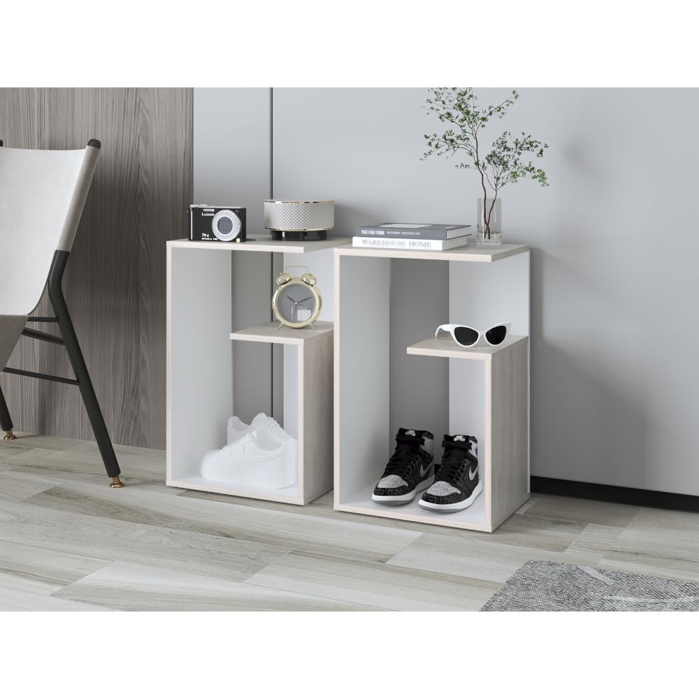 Mesa Auxiliar Evert, Tivoli y Blanco Duqueza, con diseño moderno y espacio para ubicar objetos