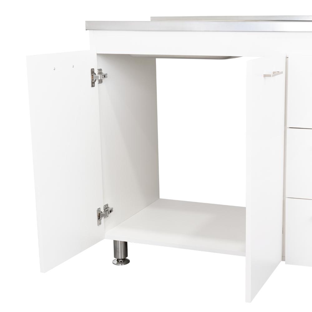 Gabinete Inferior Stella, Blanco Perla, con Dos Puertas Batientes y Tres Cajones Deslizables, con Mesón Izquierdo