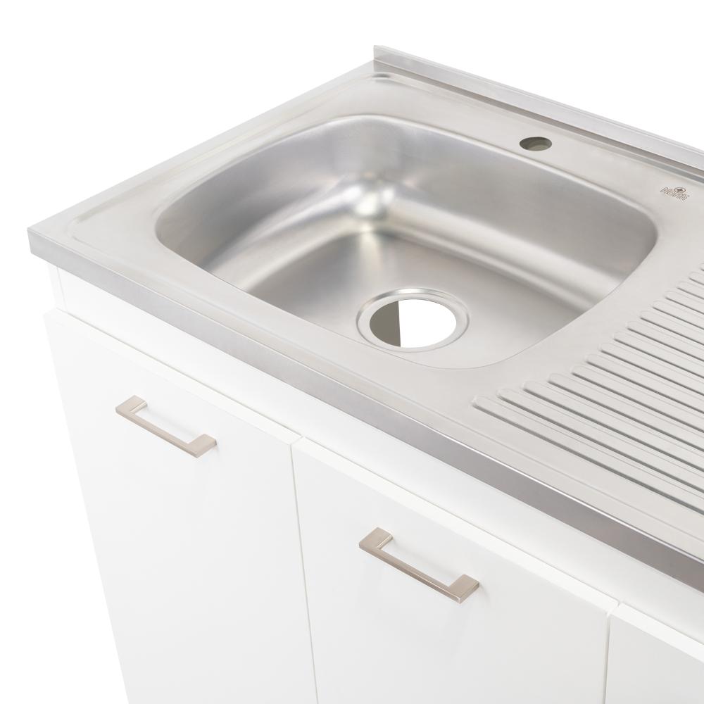 Gabinete Inferior Stella, Blanco Perla, con Dos Puertas Batientes y Tres Cajones Deslizables, con Mesón Izquierdo