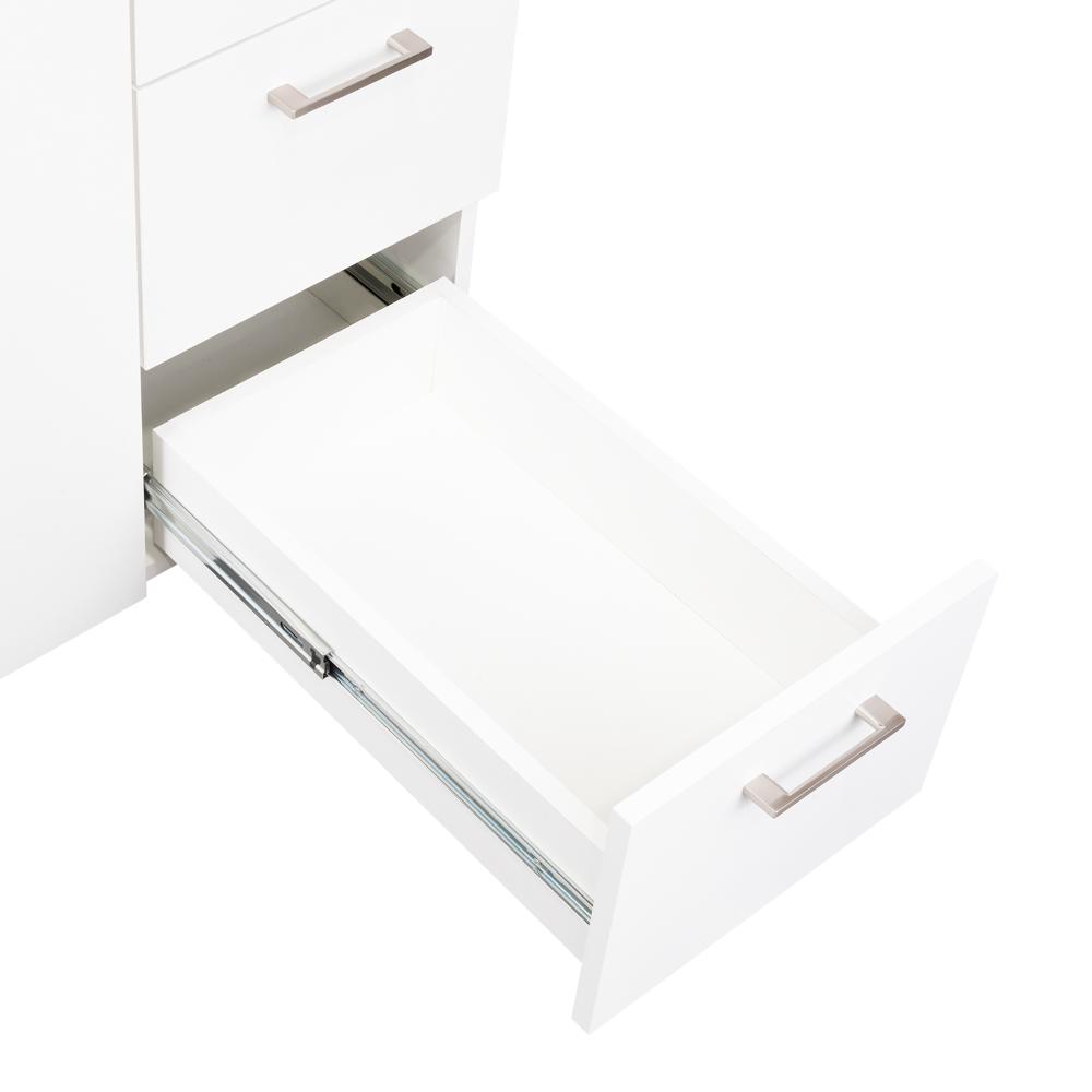 Gabinete Inferior Stella, Blanco Perla, con Dos Puertas Batientes y Tres Cajones Deslizables, con Mesón Izquierdo