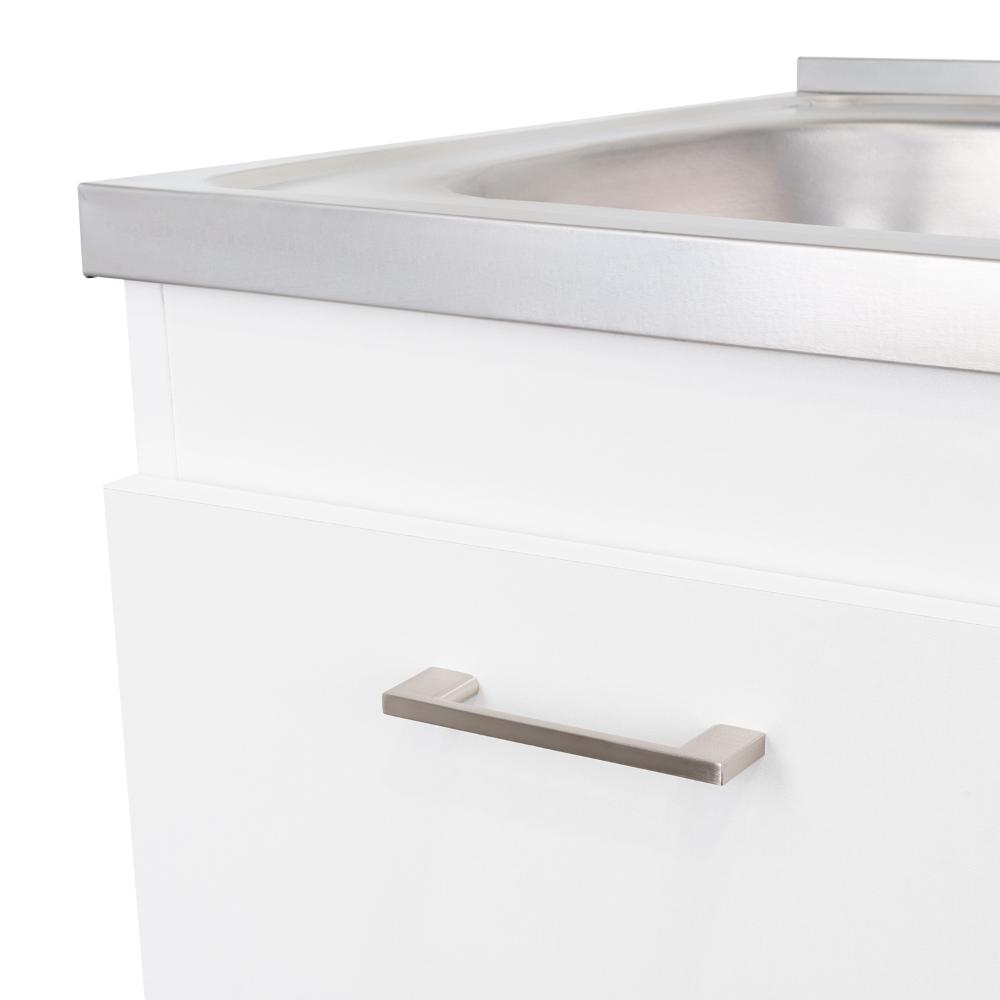 Gabinete Inferior Stella, Blanco Perla, con Dos Puertas Batientes y Tres Cajones Deslizables, con Mesón Izquierdo