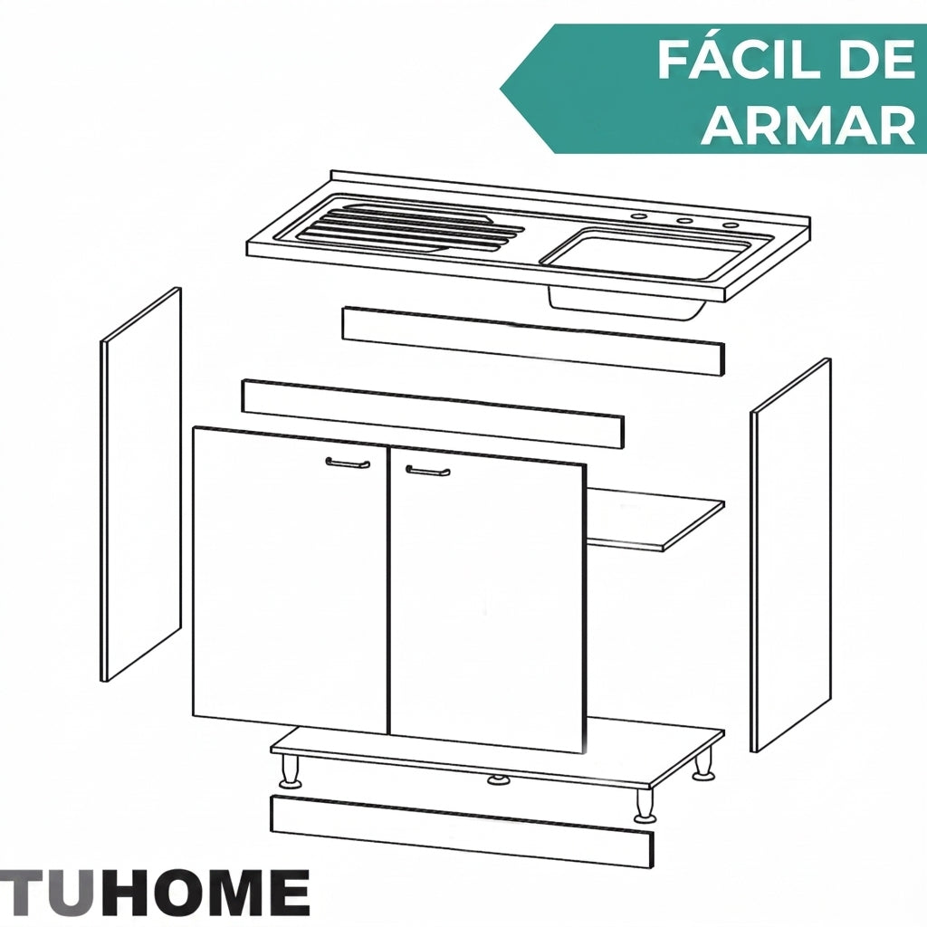 Gabinete Inferior Cantabria, Blanco y Gris, Ideal Para Espacio Reducidos, con mesón derecho  ZF