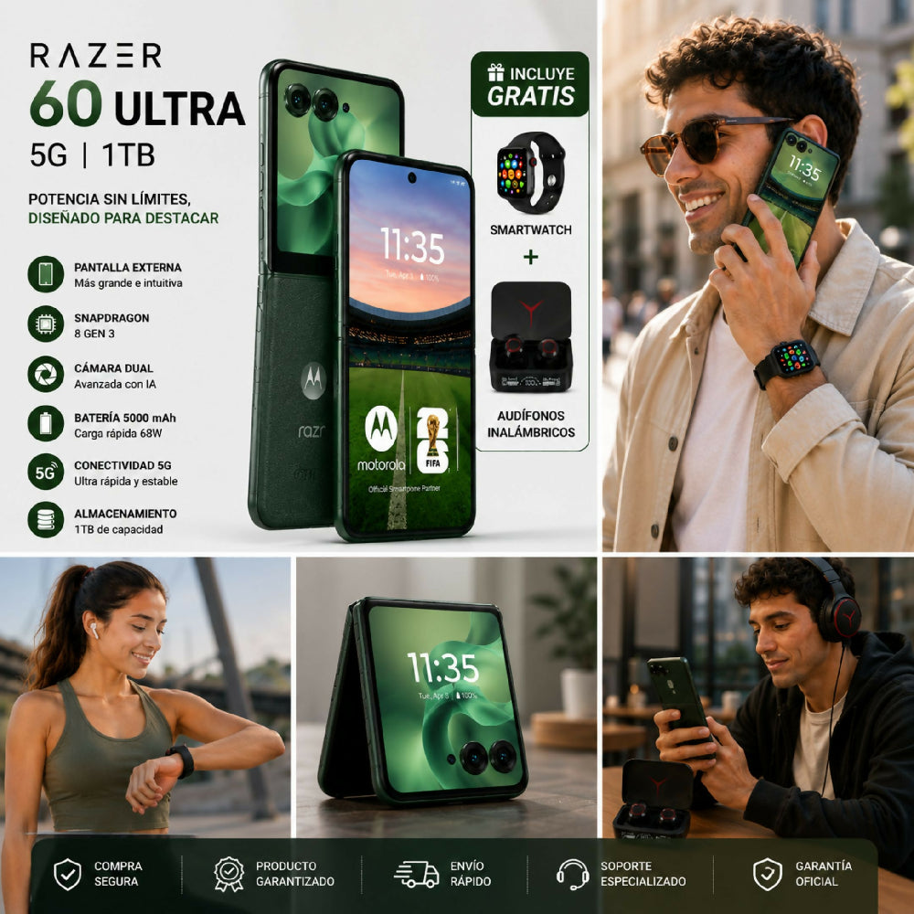 Teléfono Motorola Razr 60 Ultra 1TB Verde + Kit Regalo Reloj Inteligente Y Audífonos