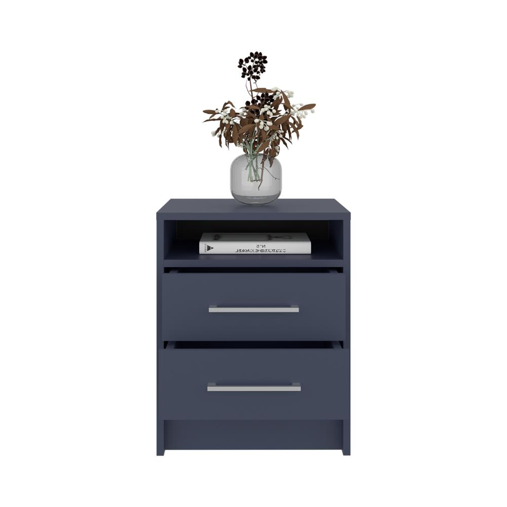 Mesa de Noche Douglas, Kronos Azul, Con Dos Cajones, Espacio Para Libros Y Objetos Decorativos