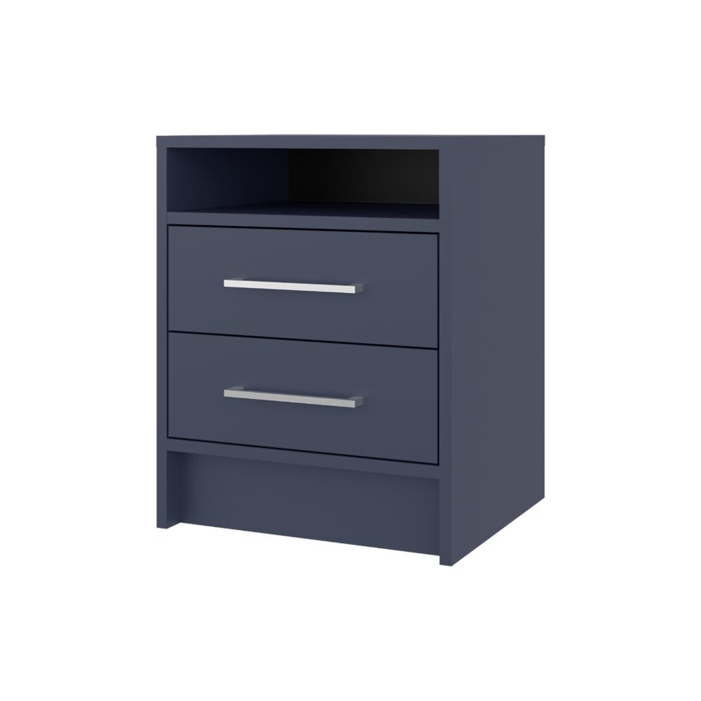 Mesa de Noche Douglas, Kronos Azul, Con Dos Cajones, Espacio Para Libros Y Objetos Decorativos