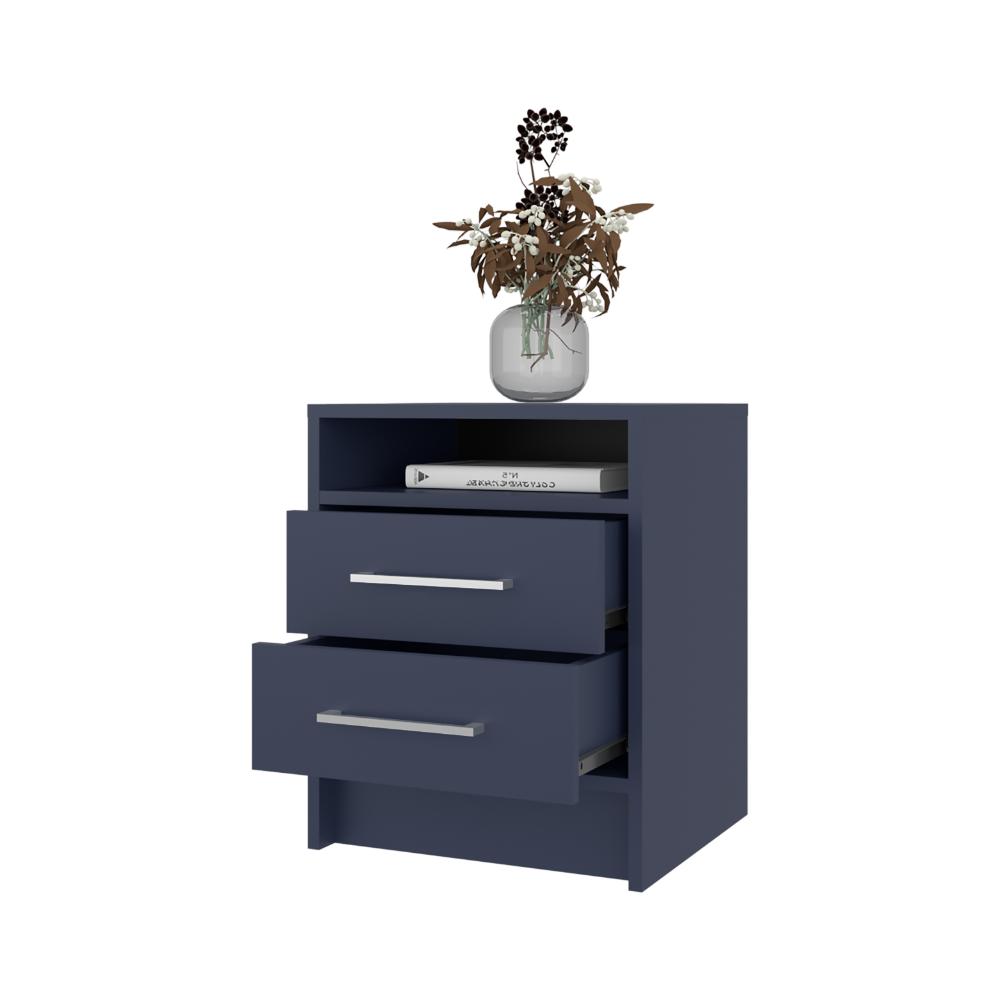 Mesa de Noche Douglas, Kronos Azul, Con Dos Cajones, Espacio Para Libros Y Objetos Decorativos