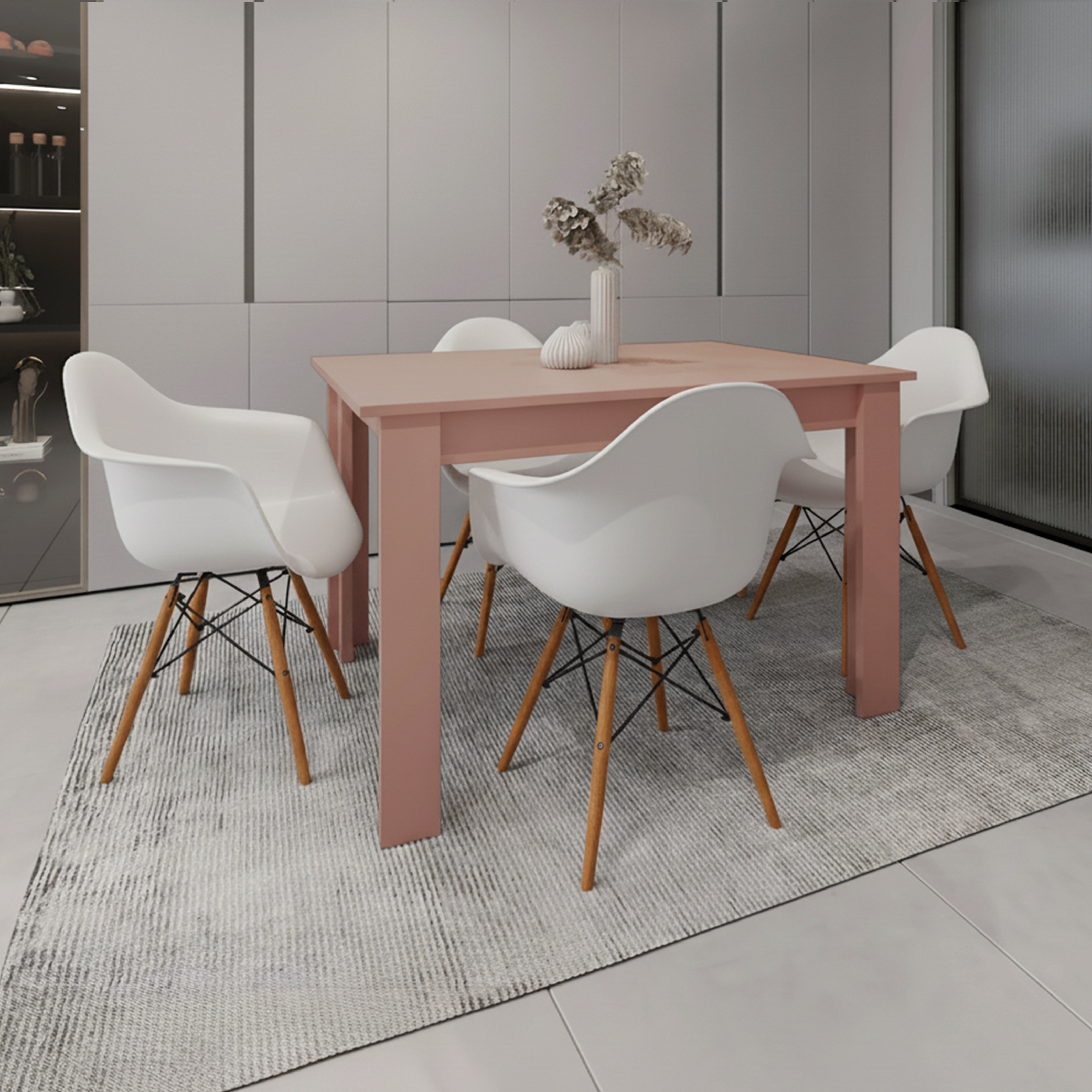 Combo Versa, Incluye Comedor y 4 Sillas Con Espaldar En Color Blanco