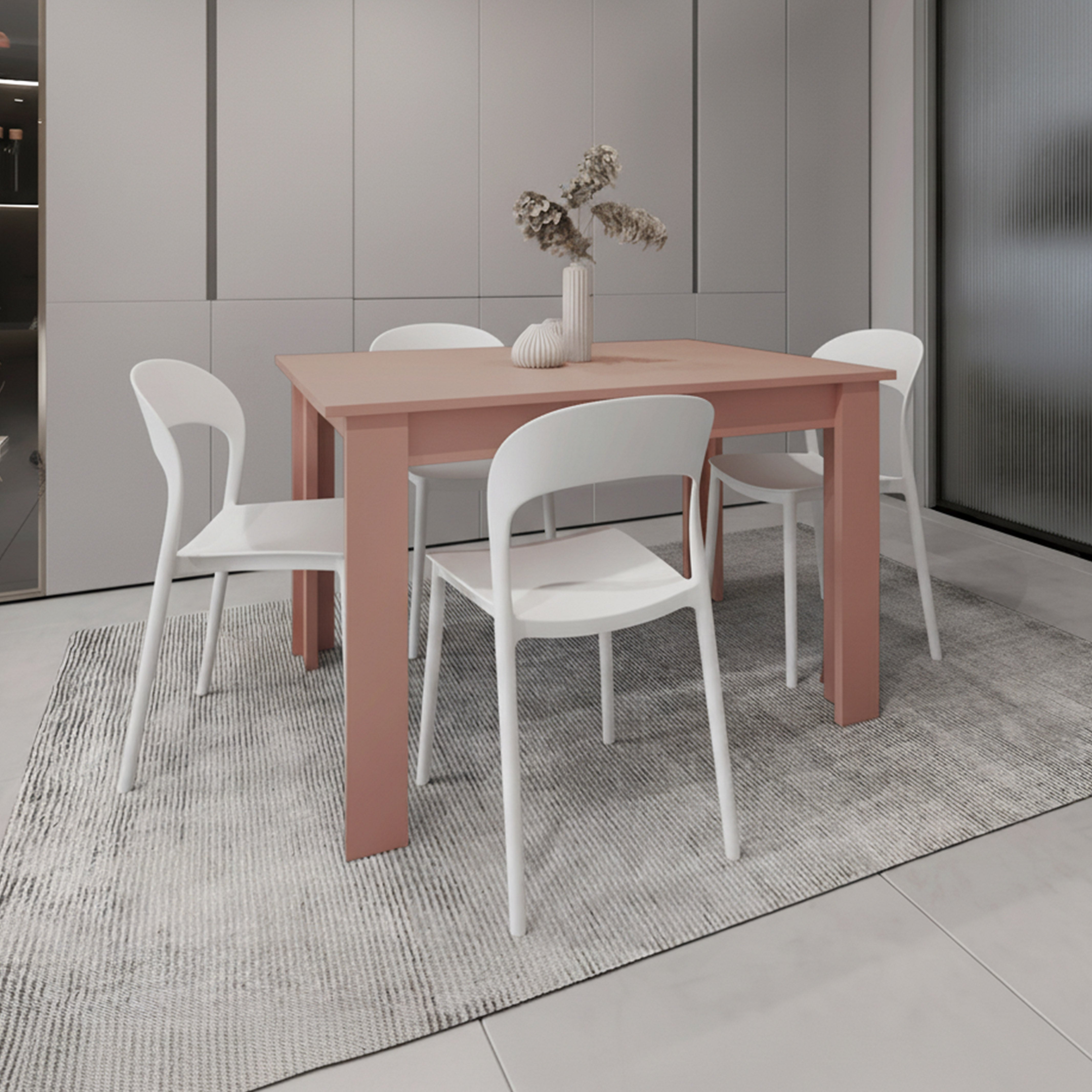Combo Nova, Incluye comedor y 4 Sillas Con espaldar Color Blanco