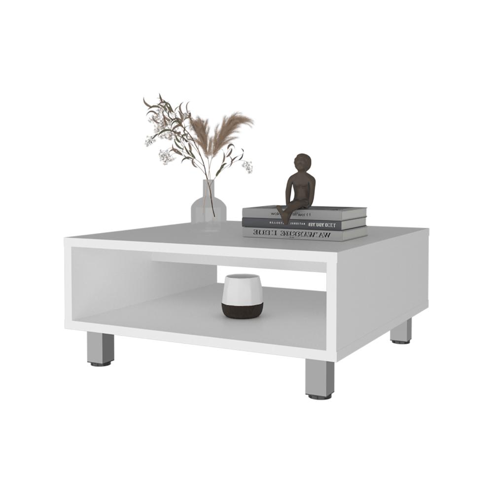 Mesa de Centro Pity, Blanco, con Patas en Acero Cromado ZF