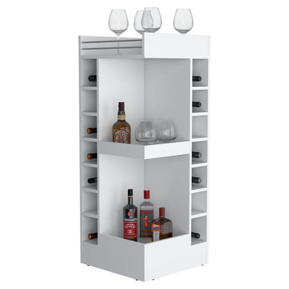 Bar Bajo Esquinero Lym, Blanco, con espacio para ubicar botellas ZF