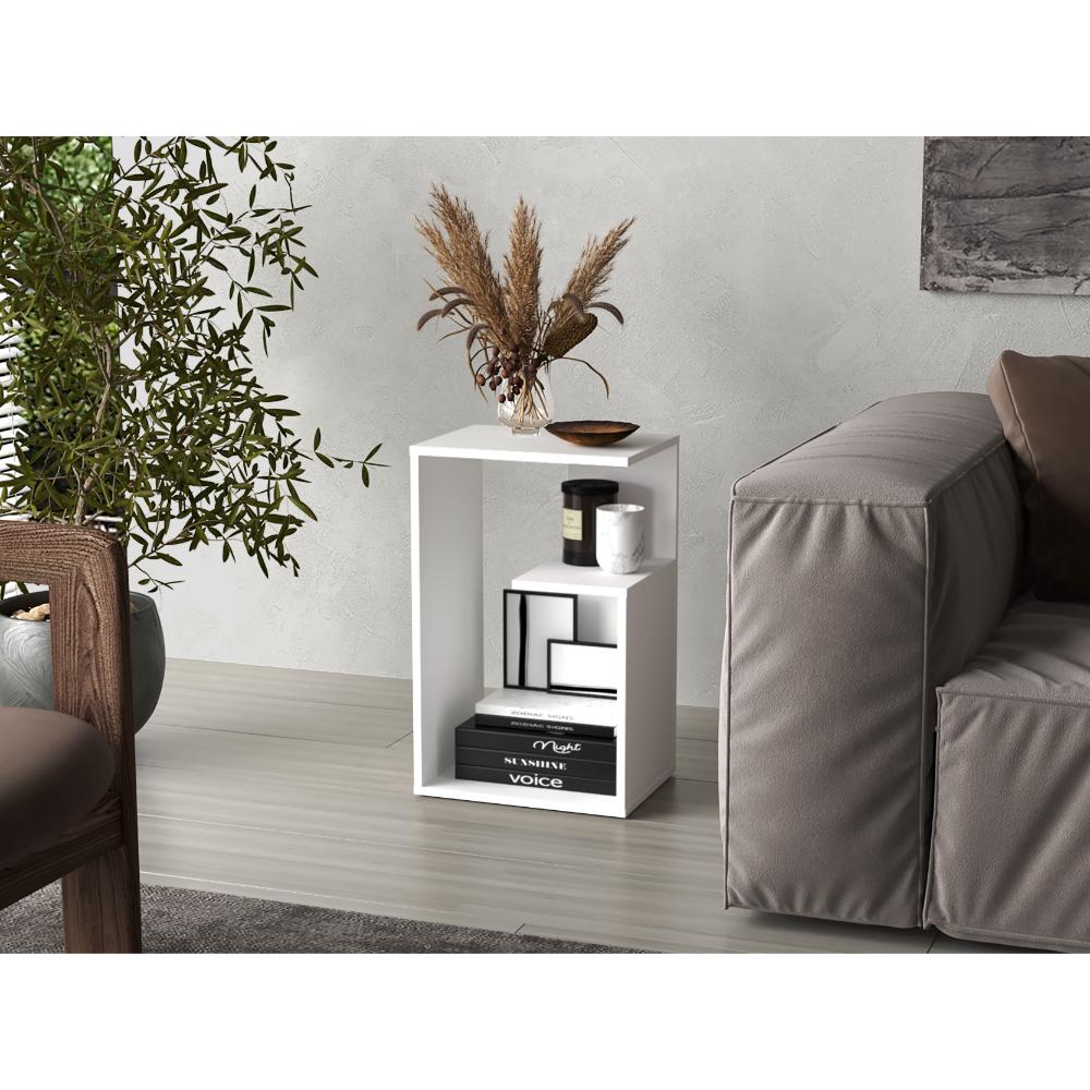 Mesa de Noche Evert, Blanco Duqueza, con diseño moderno y espacio para ubicar objetos