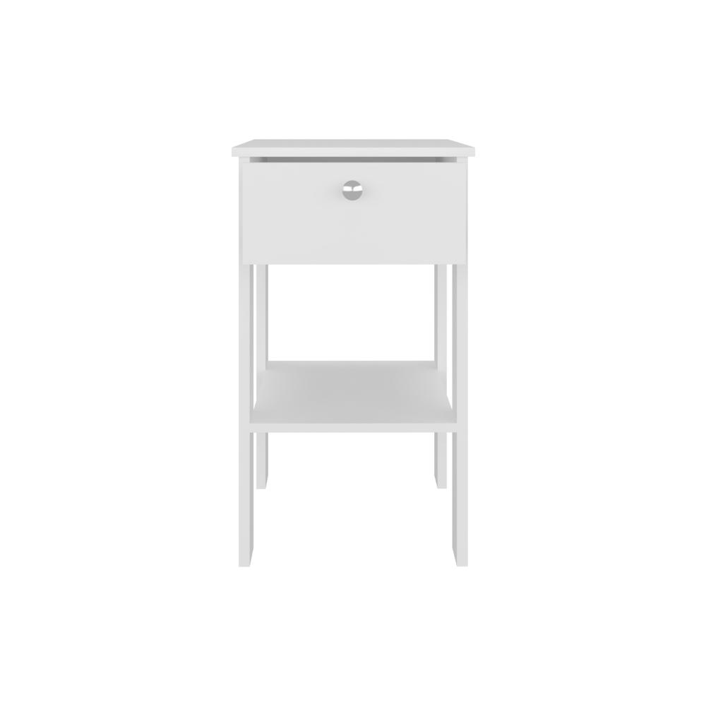 Mesa de Noche Camil II, Blanco Duqueza, con un cajon y manija tipo boton ZF