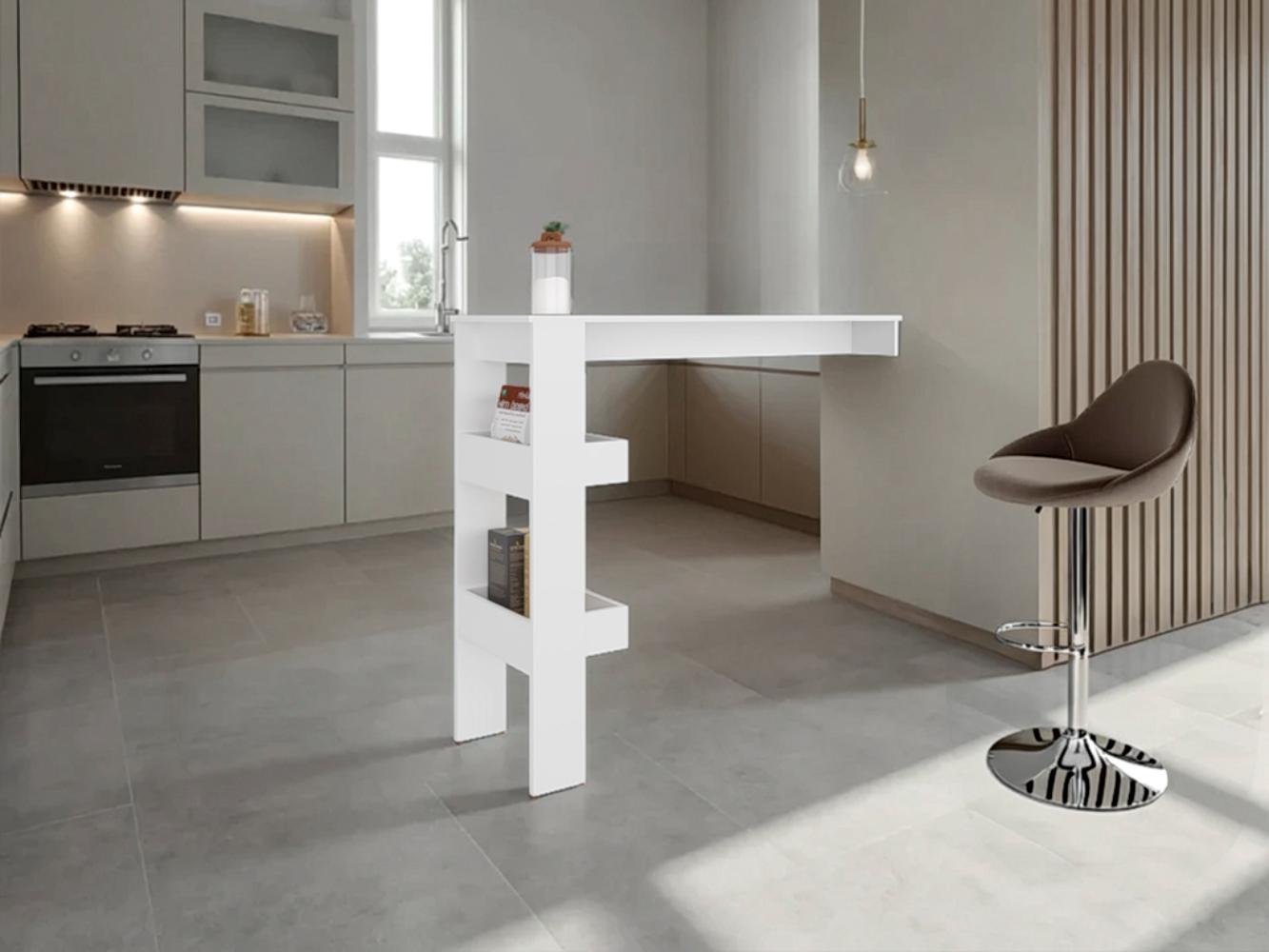 Mesa de Bar Rayo, Blanco Duqueza, con espacio para colocar objetos de bar ZF