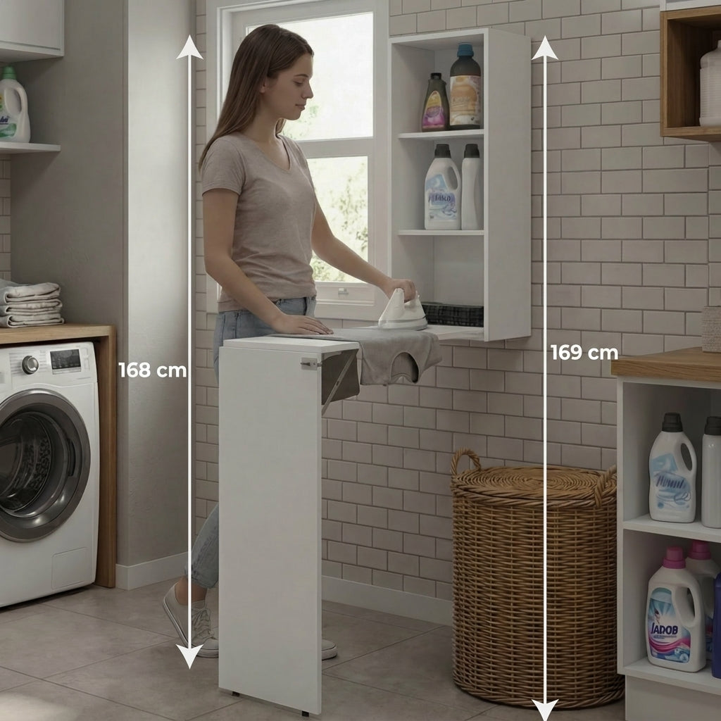 Mesa Para Planchar Plegable a la Pared Vesper, Blanco, con Amplia Superficie Baja Para Almacenamiento ZF