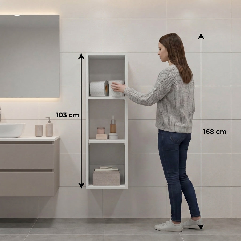 Alacena de Pared Pequeño Minimalista, Blanco, sin puertas, para implementos de aseo ZF
