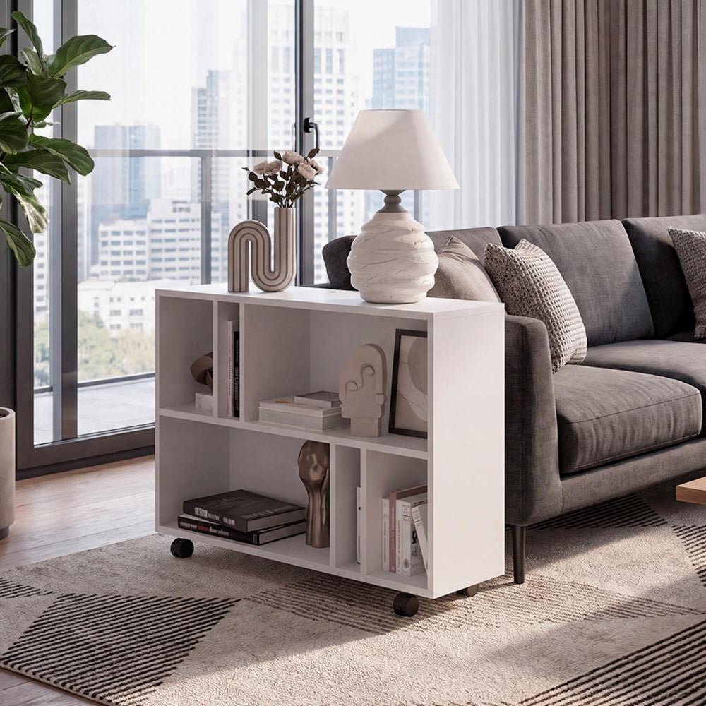 Mesa Auxiliar Jorge, Blanco, con Espacio para Guardar Objetos Como Libros y Decoración ZF