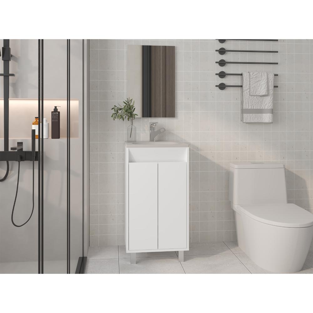 Combo Mueble Para Lavamanos Brandy, Blanco Duqueza, Incluye Lavamanos Praia 45 y Espejo ZF