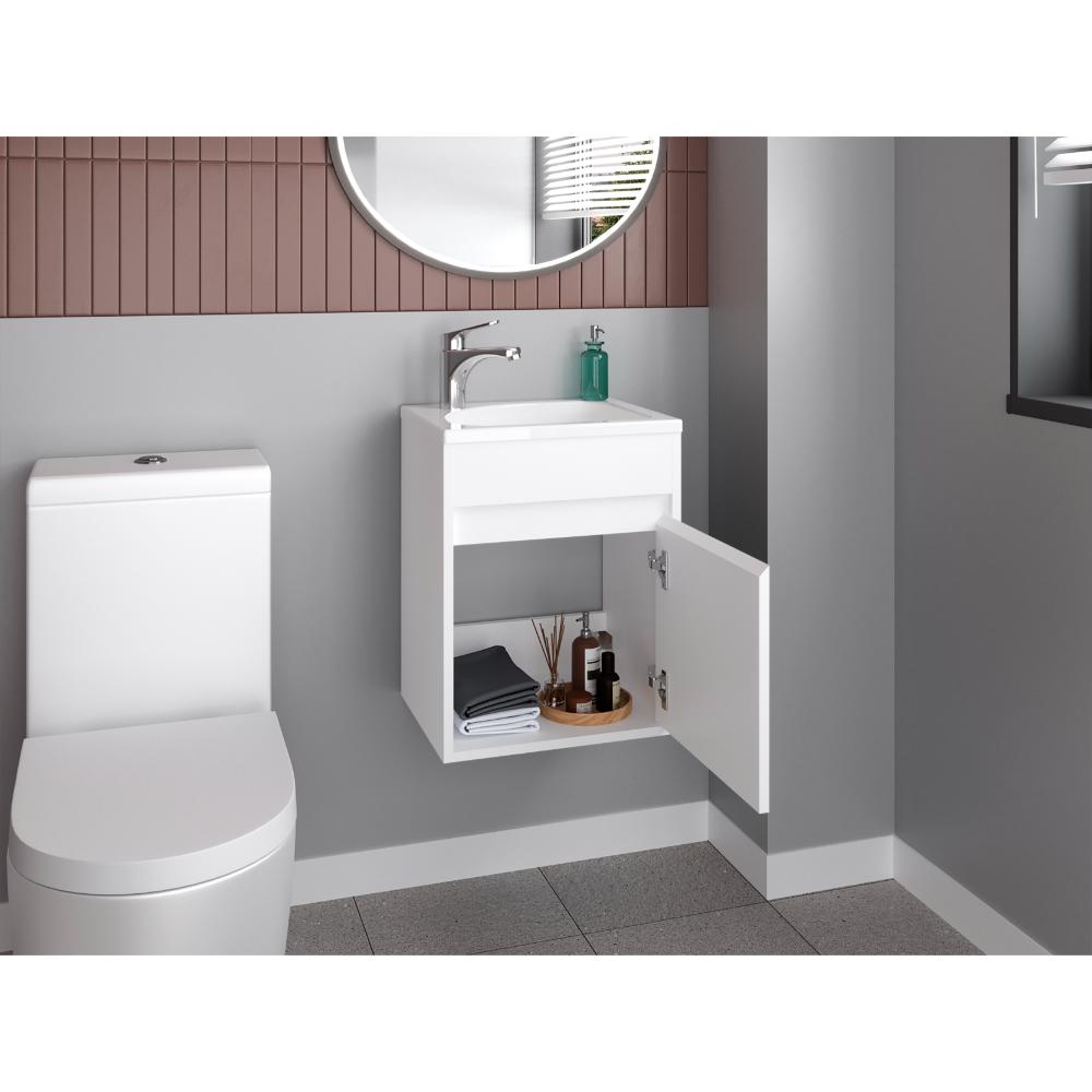 Mueble para Lavamanos Furman, Blanco Duqueza, Incluye Lavamanos Plastiglas Floresta 40 ZF