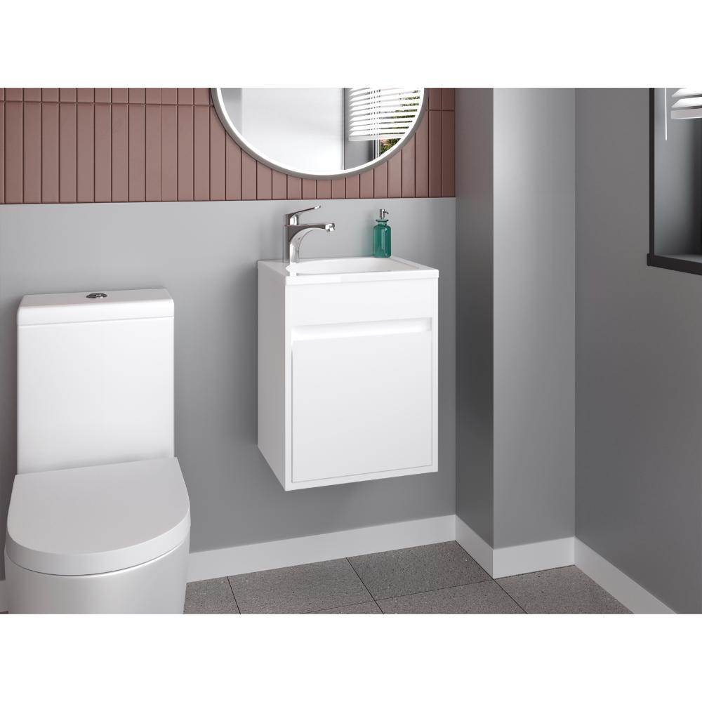 Mueble para Lavamanos Furman, Blanco Duqueza, Incluye Lavamanos Plastiglas Floresta 40 ZF