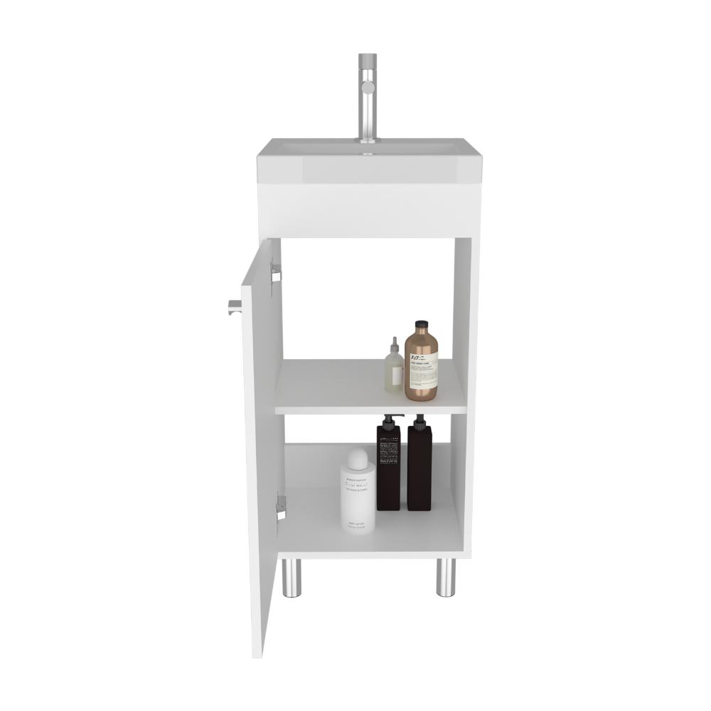 Mueble para Lavamanos Rivera, Blanco Duqueza, con patas en acero y con gran espació para colocar objetos ZF
