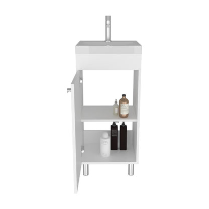 Mueble para Lavamanos Rivera, Blanco Duqueza, con patas en acero y con gran espació para colocar objetos ZF