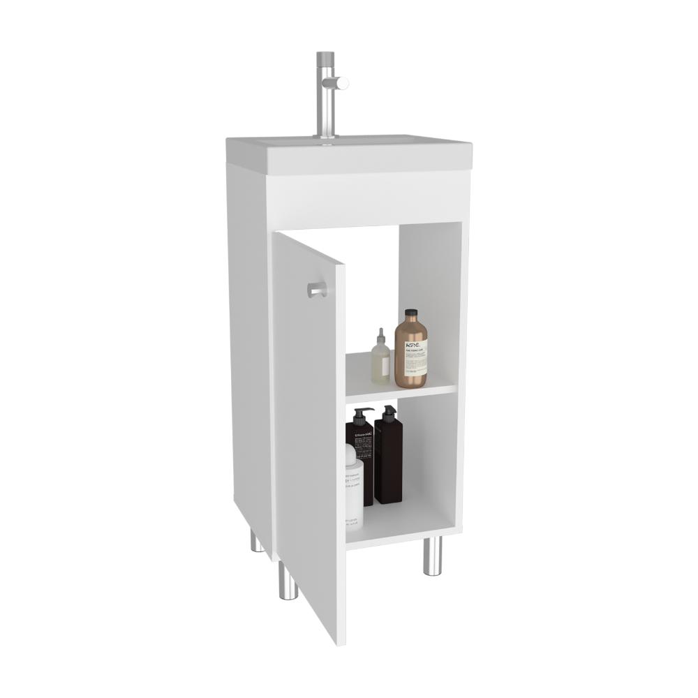 Mueble para Lavamanos Rivera, Blanco Duqueza, con Patas en Acero y con Gran Espacio para Colocar Objetos ZF