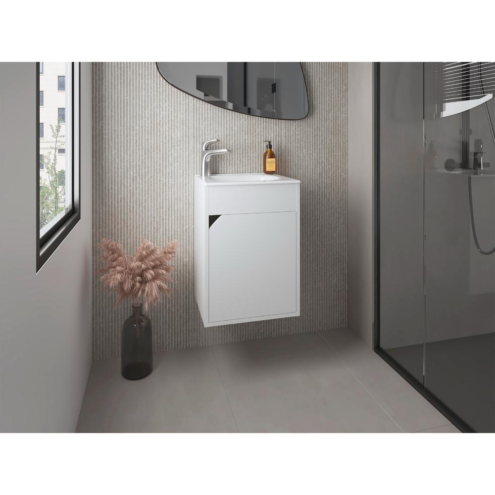Mueble Para Lavamanos Flotante Betel, Blanco, Incluye Lavamanos Plastiglas Floresta 40 ZF