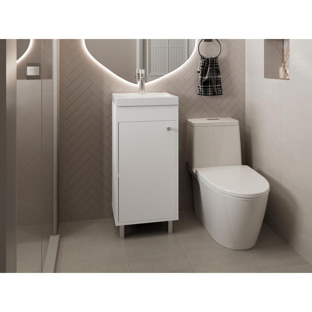 Mueble para Lavamanos Rivera, Blanco, con patas en acero y con gran espació para colocar objetos ZF