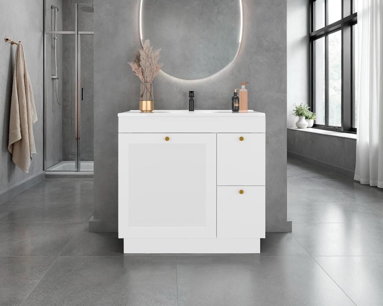 Mueble Para Lavamanos Baluarte, Blanco Duqueza, Incluye lavamanos Praia 36 ZF