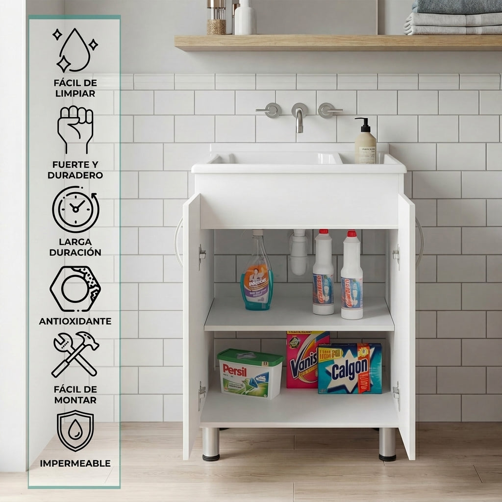 Mueble De Lavado Independiente Fowel, Kronos Blanco, Incluye lavadero no grifería ZF