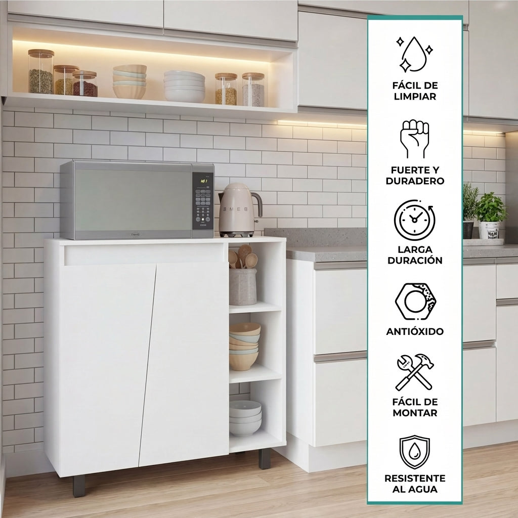 Modulo Microondas Sese, Kronos Blanco, Con dos puertas abatibles y compartimiento inferior para alimentos ZF