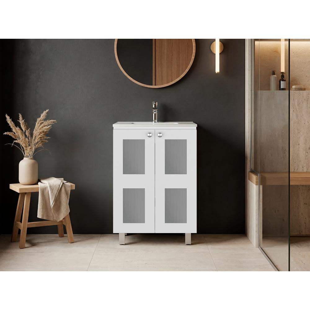 Mueble para Lavamanos Haysi, Blanco, Dos puertas abatibles y entrepaño, incluye lavamanos ZF