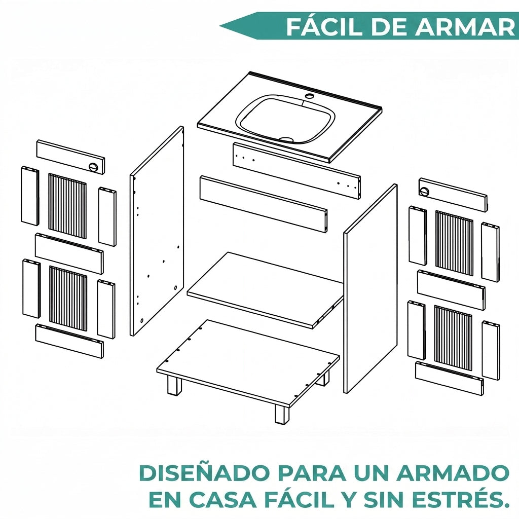 Mueble para Lavamanos Haysi, Blanco, Dos puertas abatibles y entrepaño, incluye lavamanos ZF