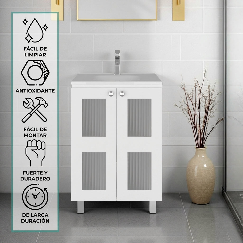 Mueble para Lavamanos Haysi, Blanco, Dos puertas abatibles y entrepaño, incluye lavamanos ZF