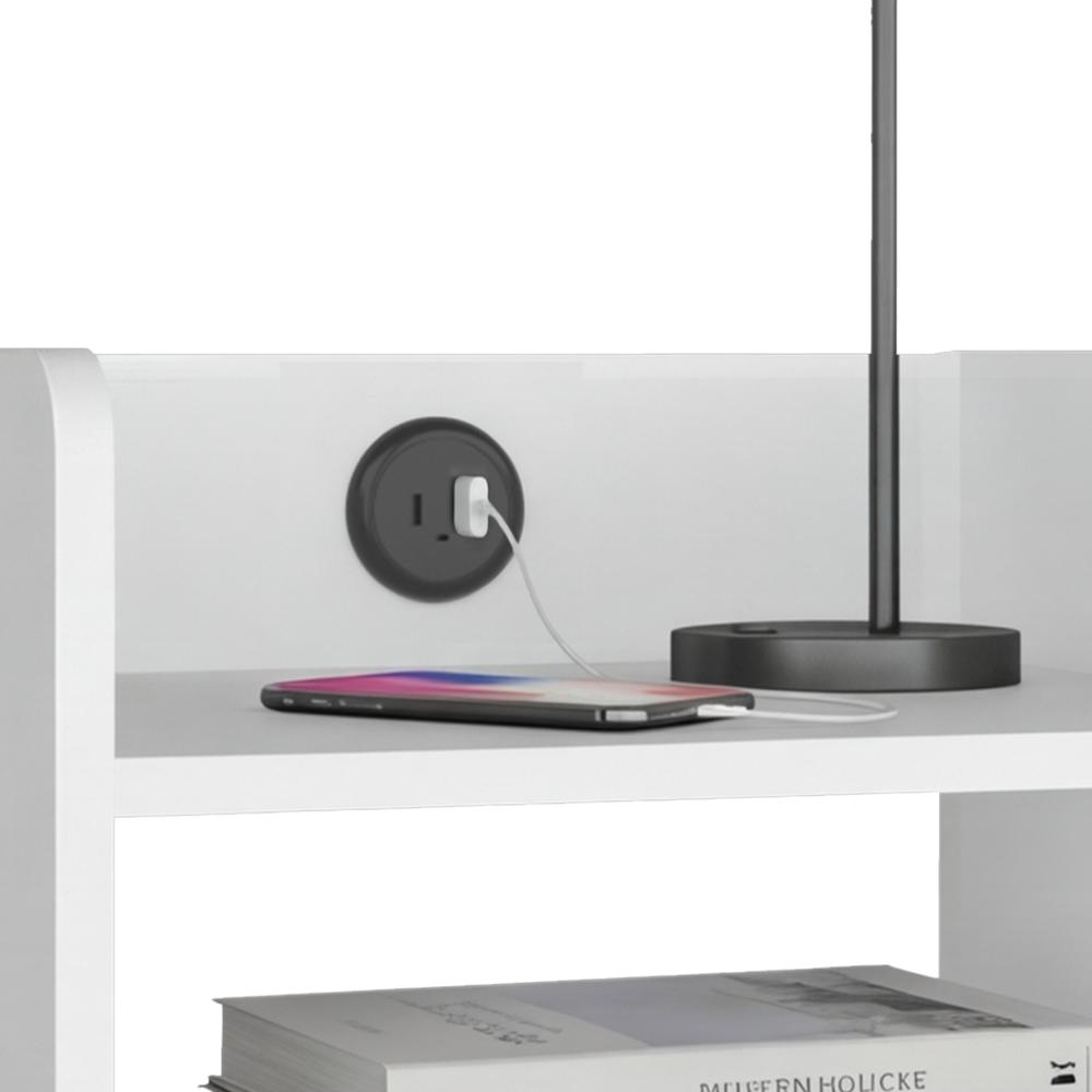 Mesa de Noche Didi USB, Kronos blanco, Con espacio para almacenar objetos pequeños ZF