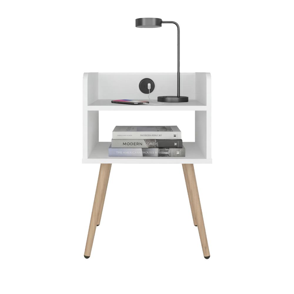 Mesa de Noche Didi USB, Kronos blanco, Con espacio para almacenar objetos pequeños ZF