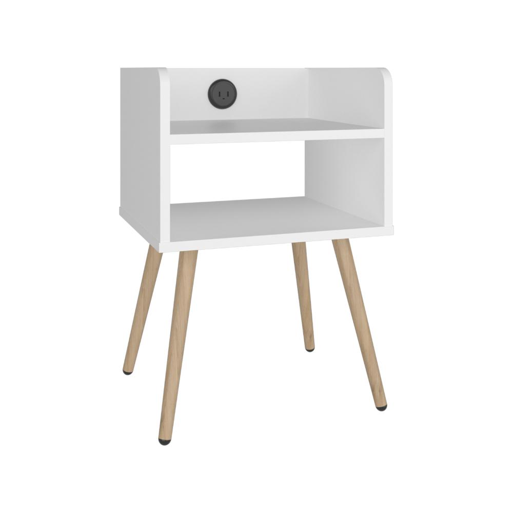Mesa de Noche Didi USB, Kronos blanco, Con espacio para almacenar objetos pequeños ZF