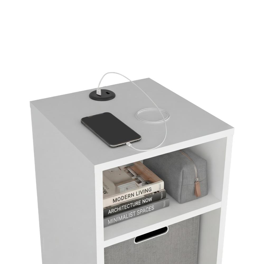 Mesa Auxiliar Mercer USB, Kronos Blanco, Con contenedor en tela y conector USB para tus dispositivos ZF