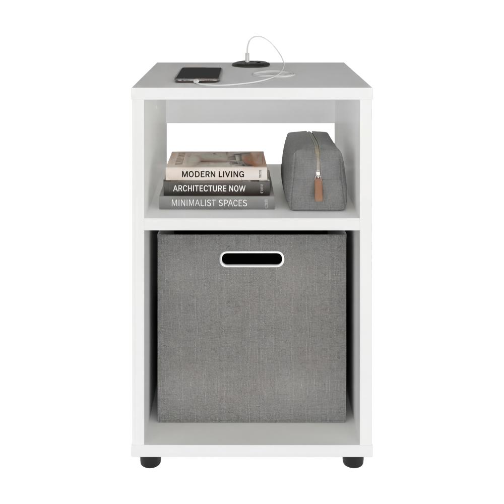 Mesa Auxiliar Mercer USB, Kronos Blanco, Con contenedor en tela y conector USB para tus dispositivos ZF
