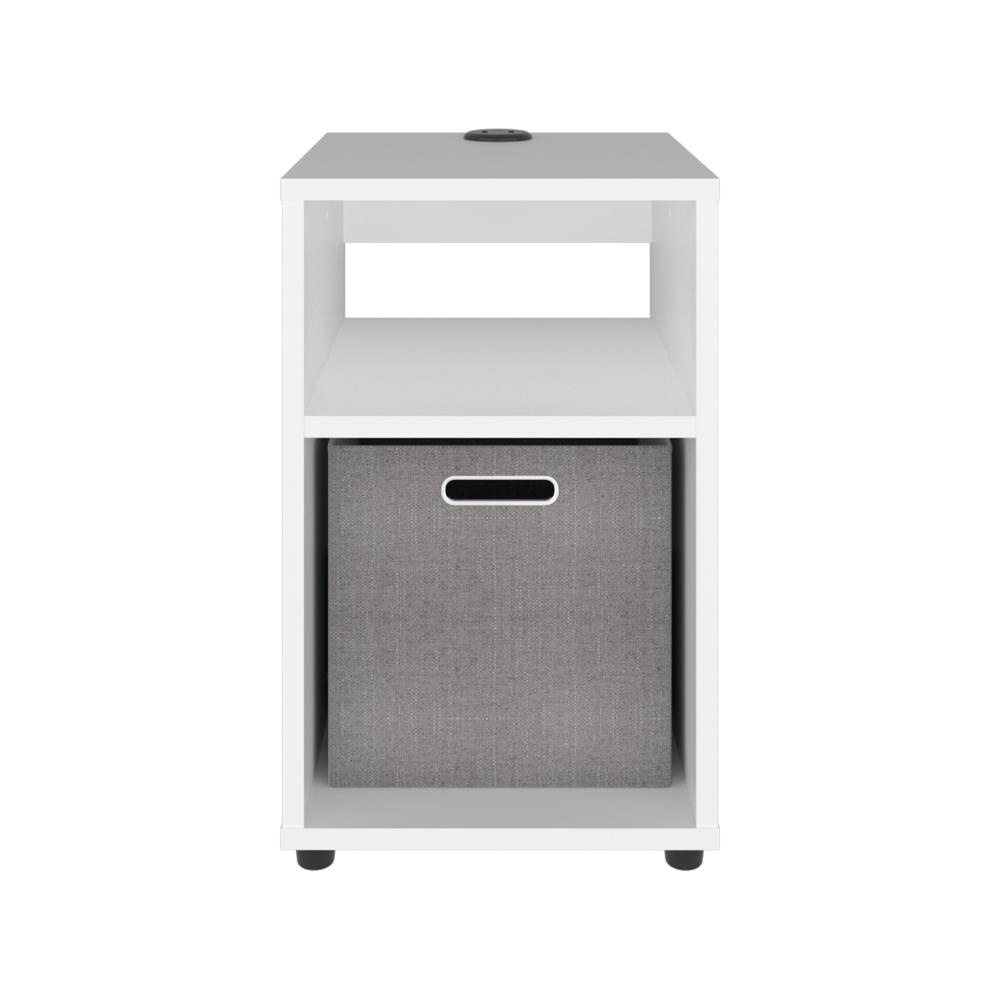 Mesa Auxiliar Mercer USB, Kronos Blanco, Con contenedor en tela y conector USB para tus dispositivos ZF