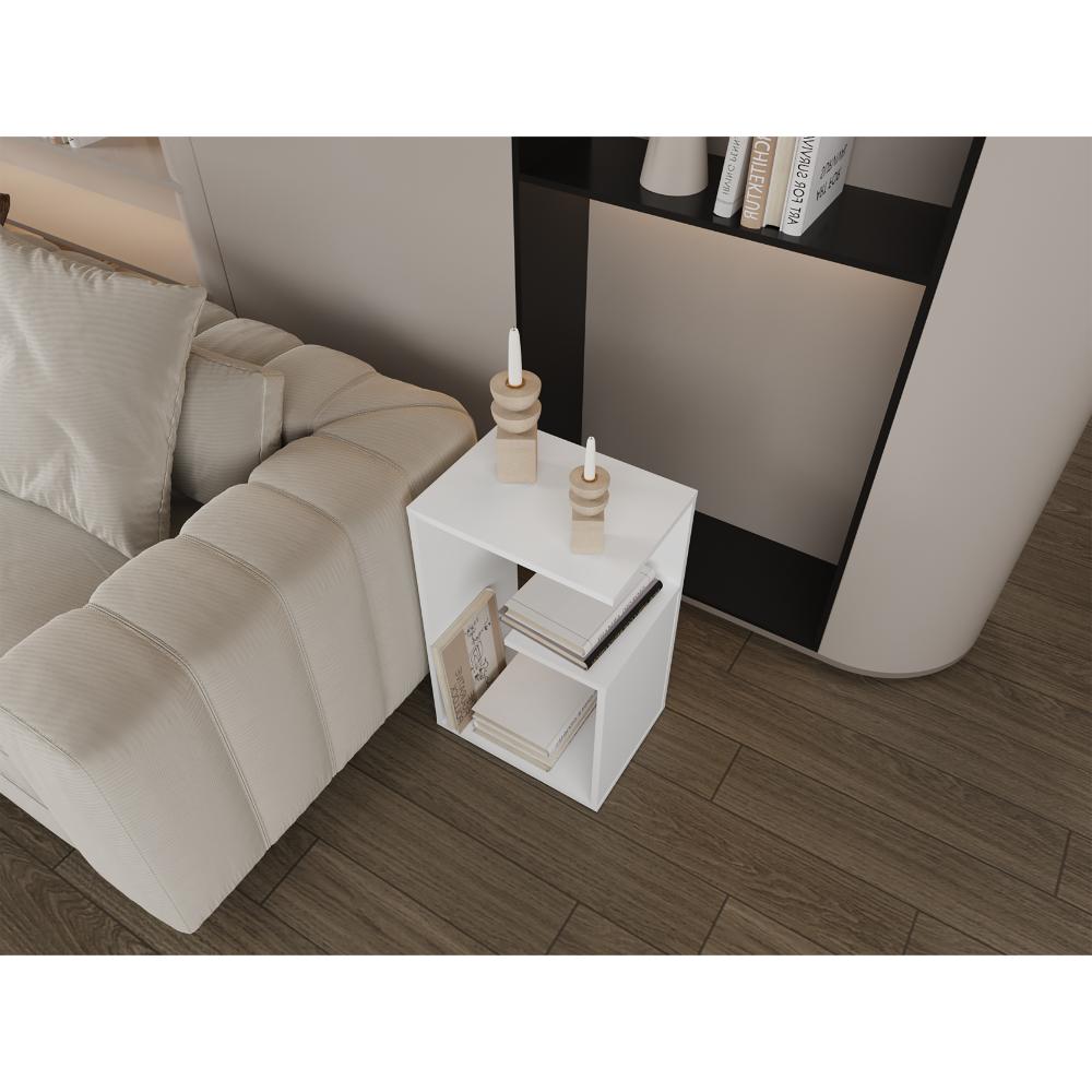 Mesa Auxiliar Evert, Kronos Blanco, con diseño moderno y espacio para ubicar objetos ZF
