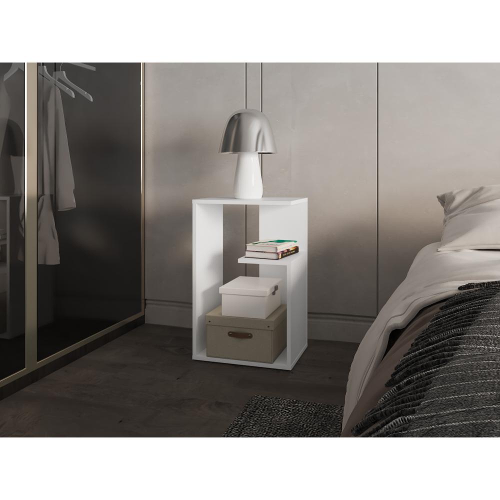 Mesa Auxiliar Evert, Kronos Blanco, con diseño moderno y espacio para ubicar objetos ZF