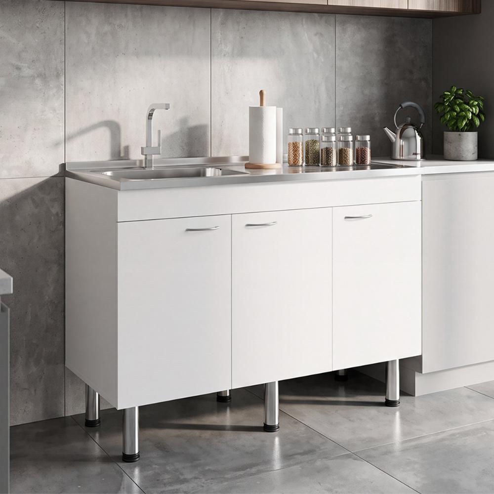 Gabinete Inferior de Cocina Oceana 120, Kronos Blanco, Incluye Mesón Izquierdo ZF