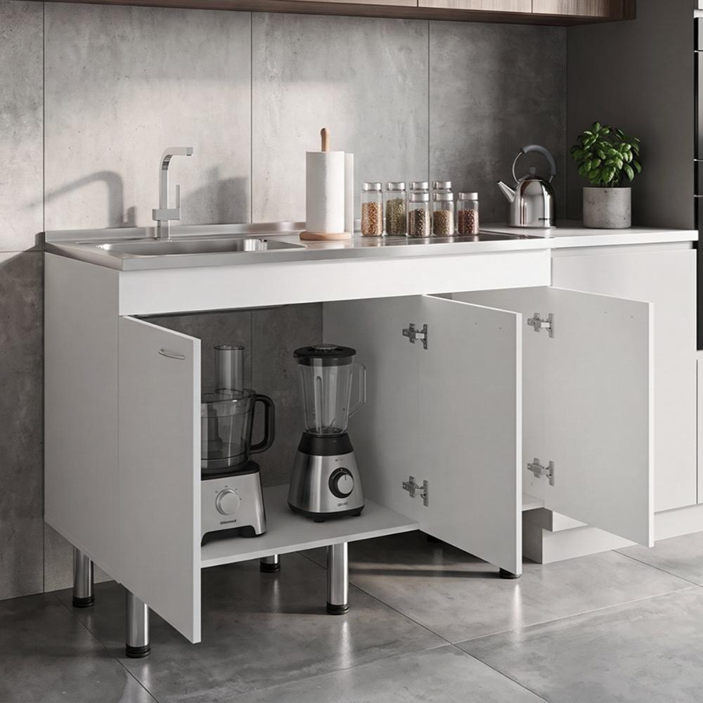 Gabinete Inferior de Cocina Oceana 120, Kronos Blanco, Incluye Mesón Izquierdo ZF