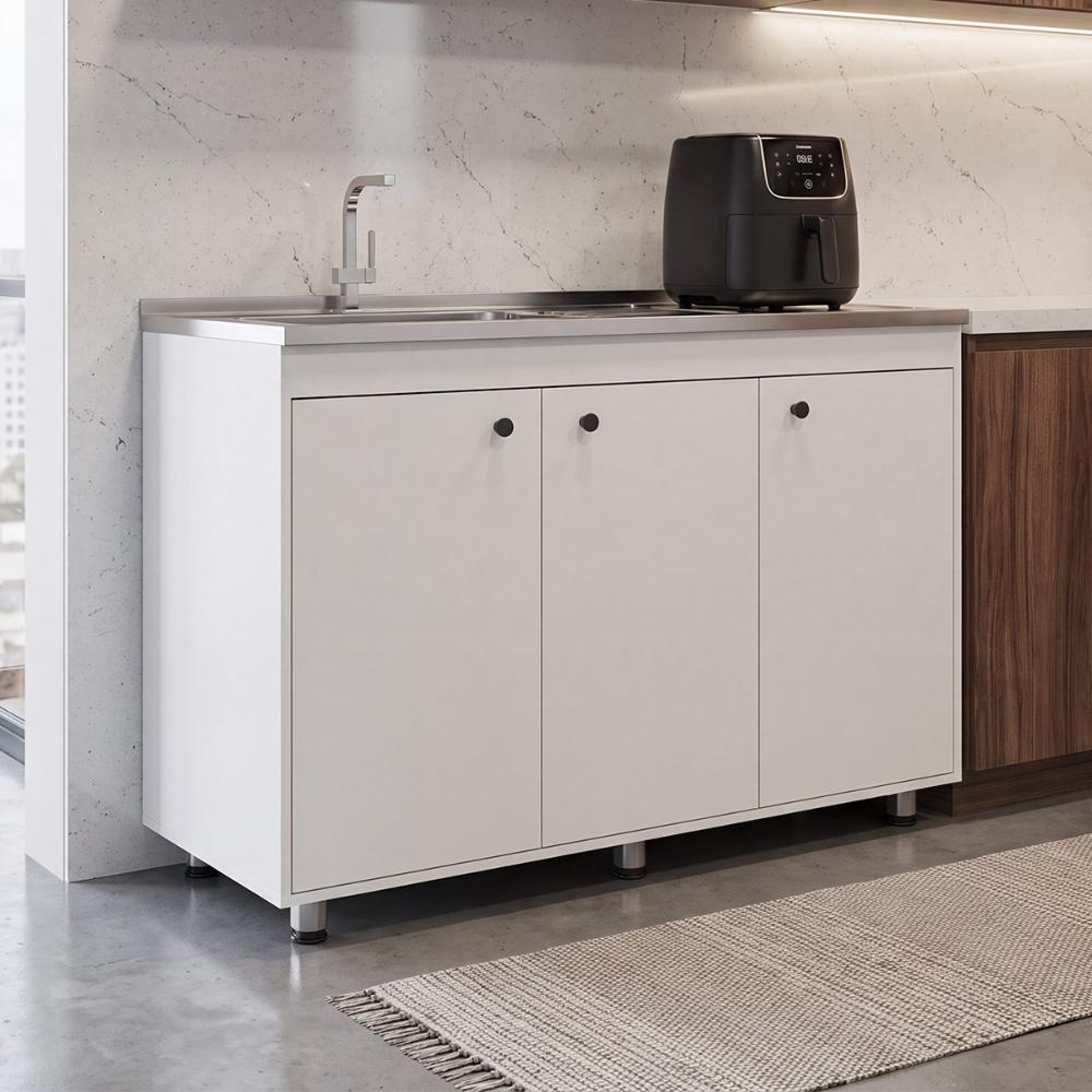 Gabinete Inferior Cantabria 120, Kronos Blanco, Ideal para Espacio Reducidos, con Mesón Izquierdo ZF