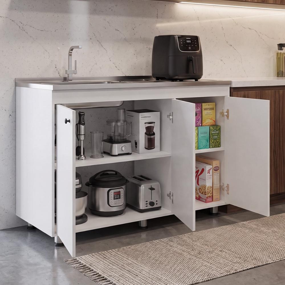 Gabinete Inferior Cantabria 120, Kronos Blanco, Ideal para Espacio Reducidos, con Mesón Izquierdo ZF